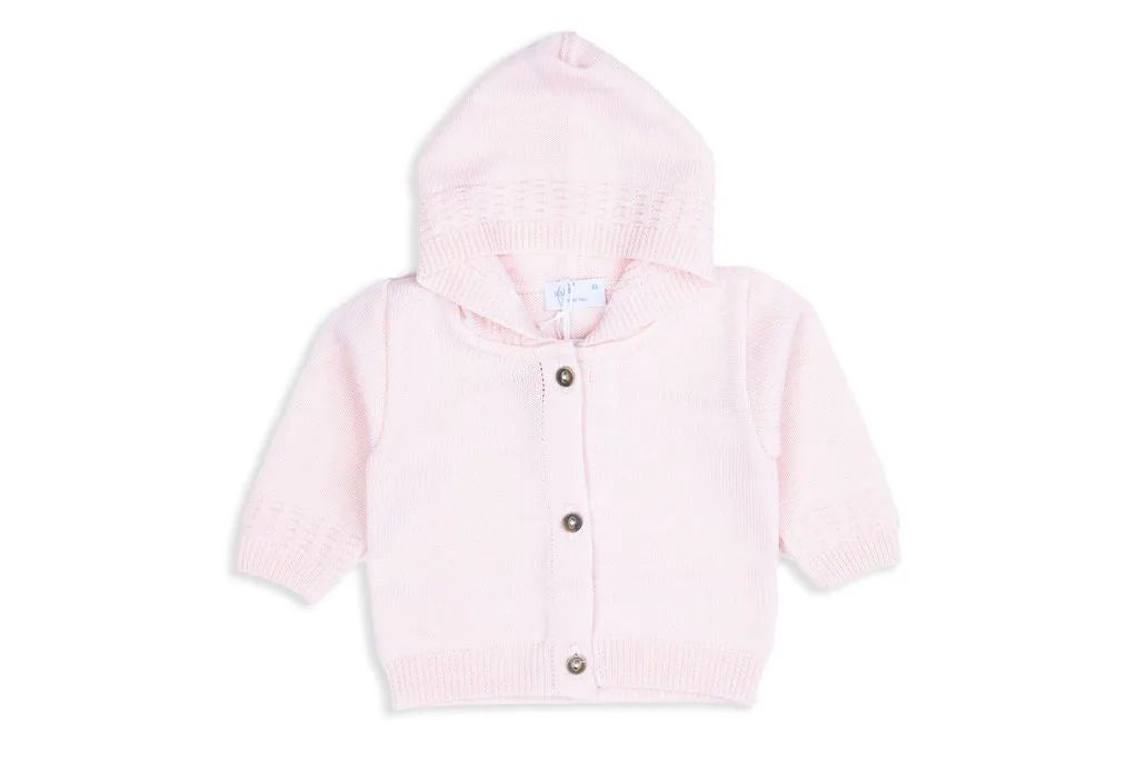 Rose Merino Wool Double-Knit Cardigan with Hood