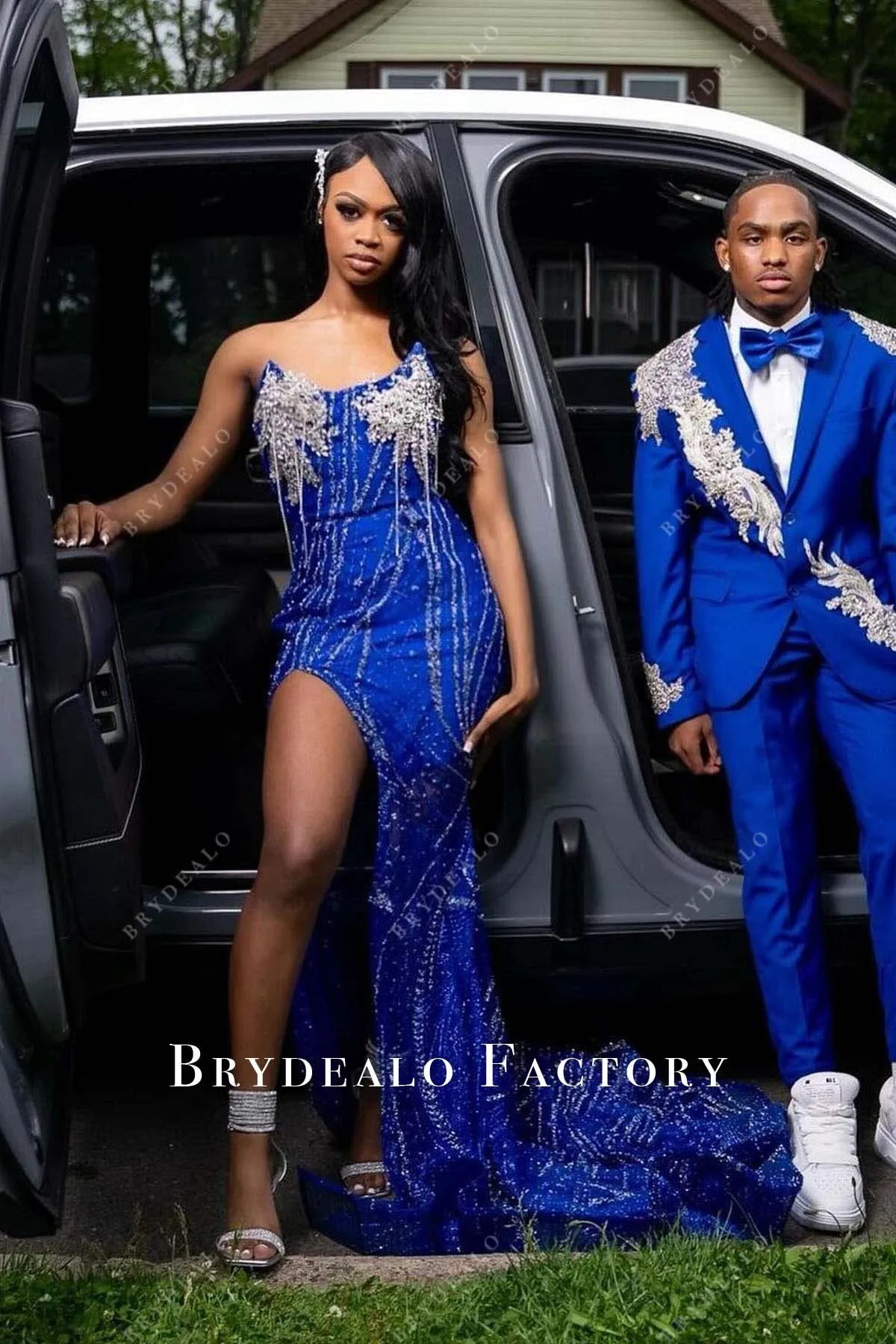 Royal Blue Shimmer High Slit Mermaid Prom Dress