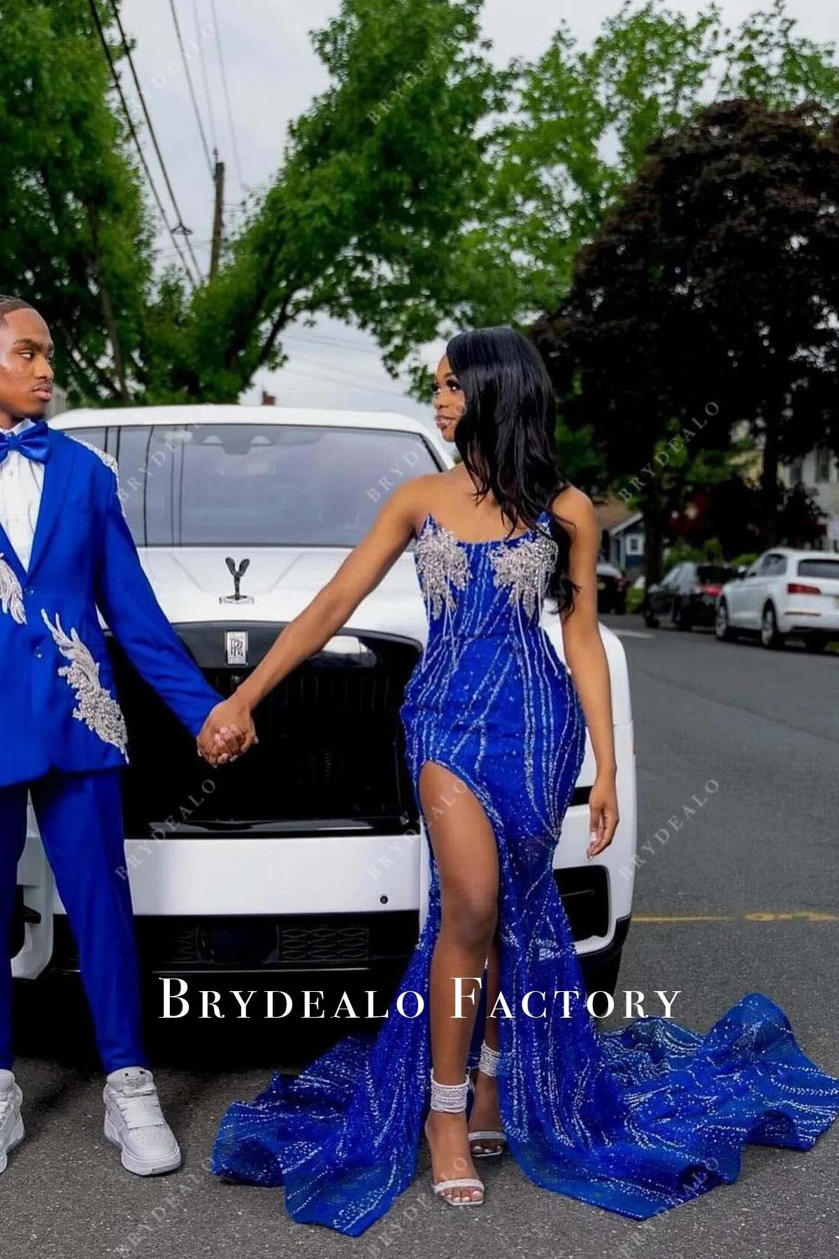 Royal Blue Shimmer Strapless Trumpet Prom Dress