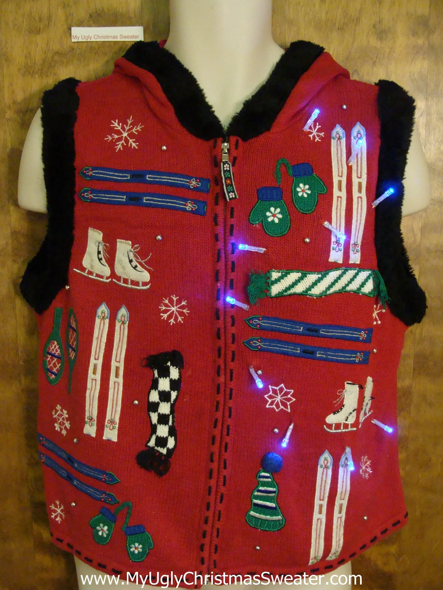 Ski Themed Red Light Up Ugly Christmas Vest