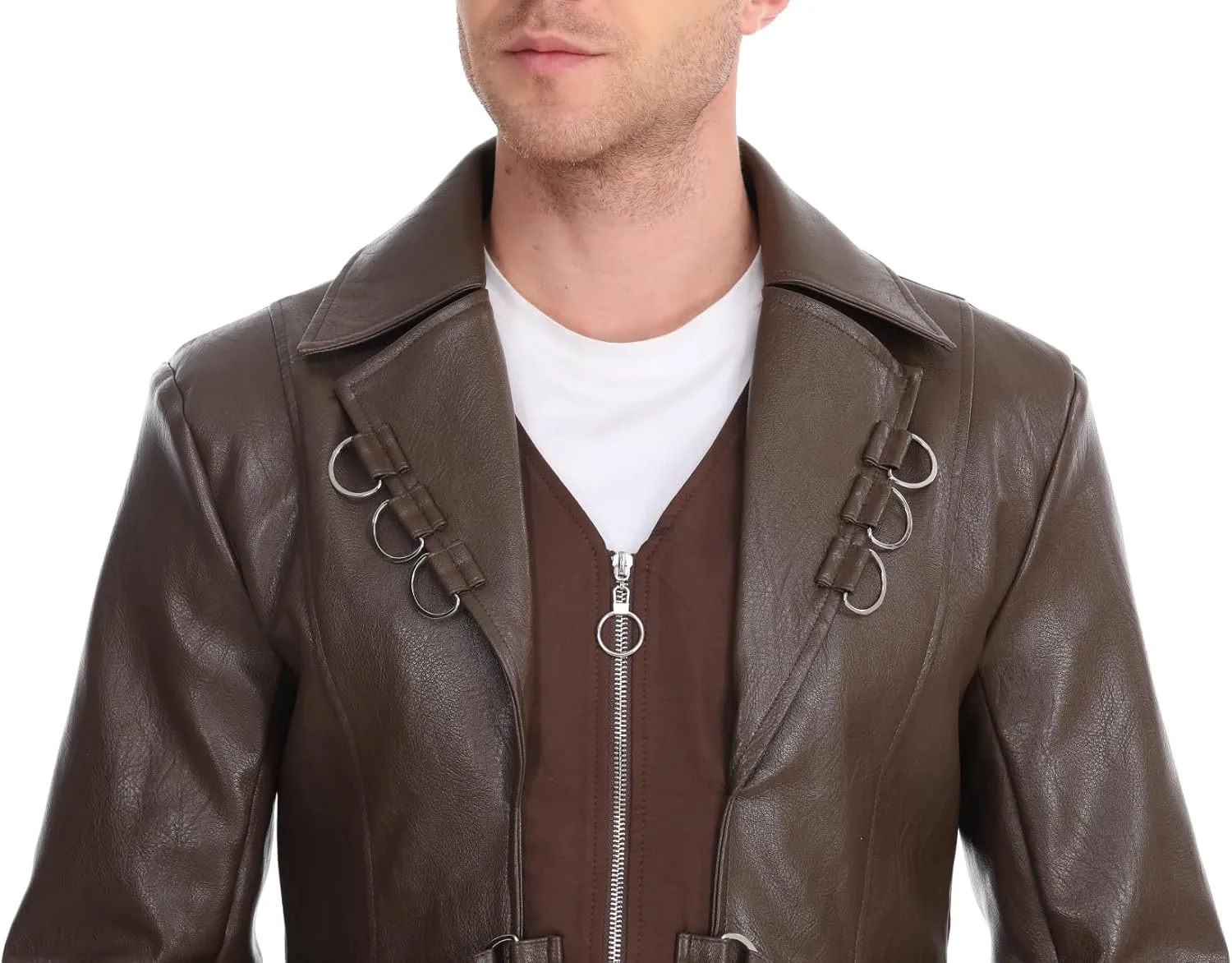 TZMAPU Men's Faux Leather Motorcycle Trench Coat Black Long Punk Jacket