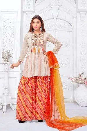 White Top with Multi Color Contrast Palazzo
