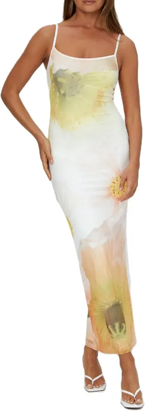Women Y2k Floral Spaghetti Strap Maxi Dress Abstract Flower Print Long Slip Dress Elegant Bodycon Cami Dress