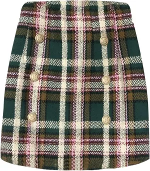 Women's Plaid Mini Skirt Pencil Above Knee Length High Elastic Waist Bodycon Zipper Vintage Short Skirts for Women