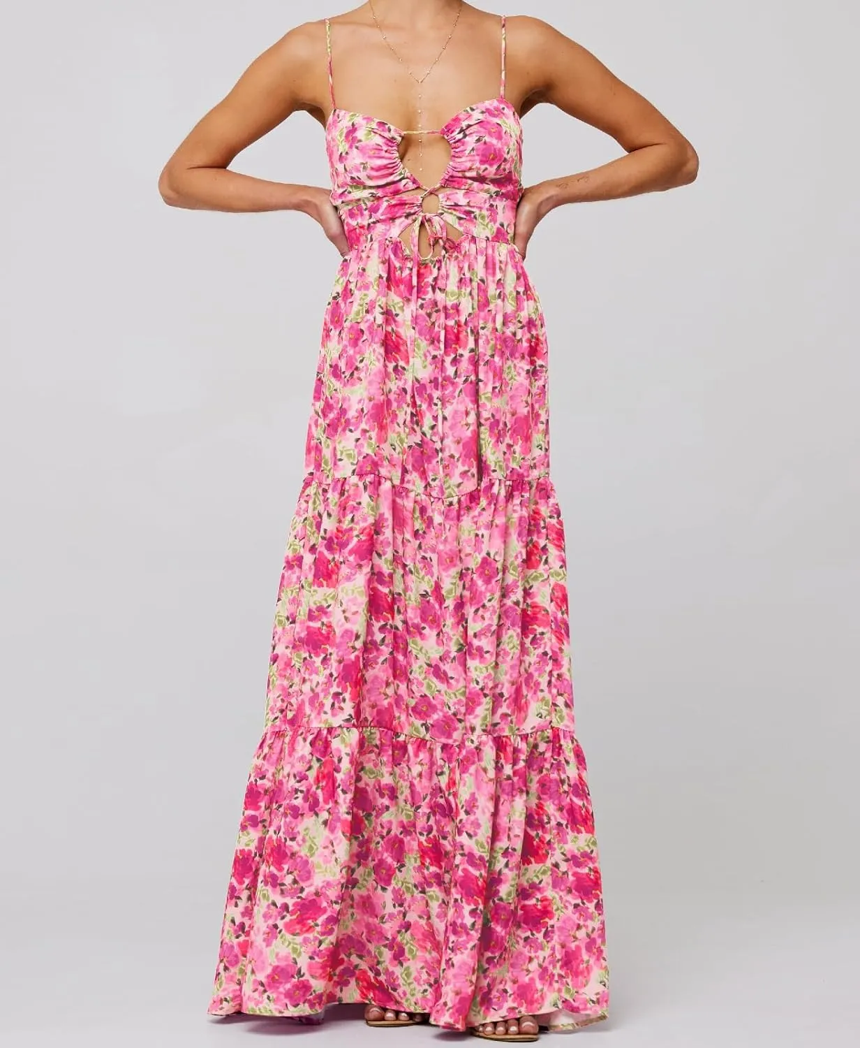 Womens Summer Spaghetti Strap Long Dress Boho Low Cut Floral Dress Backless Flowy Midi Dress, Summer Beach Sundress